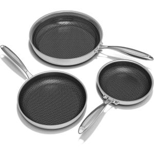 Umite Chef Hybrid Non Stick Frying Pans Set, 8, 10 and 12-Inch Stainless Steel Skillets Pan for Cooking, Dishwasher & Oven-Safe Cooking Pan, Stay-Cool Handles, Induction Compatible PFOA Free Cookware