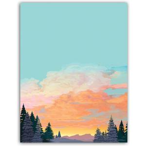 Stonehouse Collection Landscape Stationery - 60 Decorative Writing Paper Sheets - Printed Stationery Paper with Forest and Mountain Design - 8.5 x 11