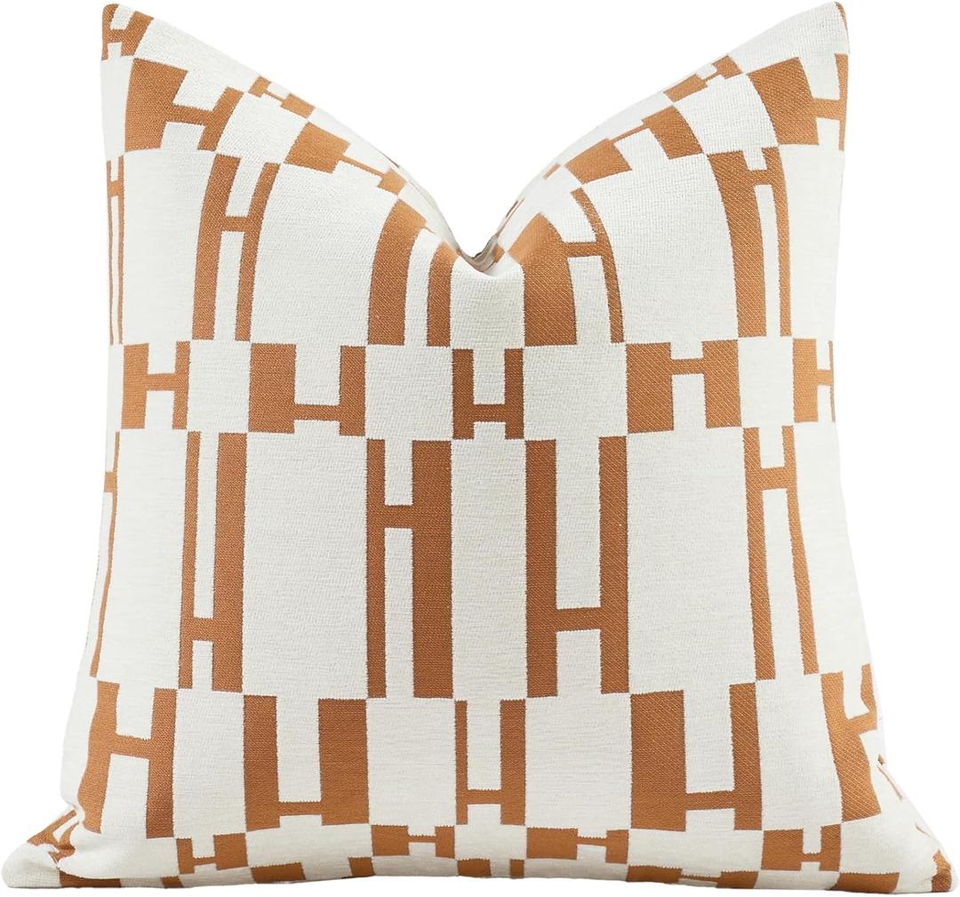 2025 New 20x20'' inches Throw Pillow Cushion Covers - Orange H Letter Chenille Jacquard Embroidery Luxury Modern Style Couch Sofa Bed Pillow Cover for Living Room Bedroom