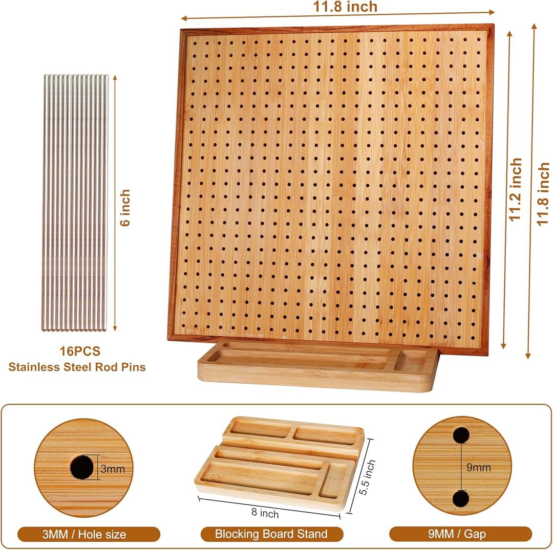 HHSarioneiro 7.8" Crochet Blocking Board with 16 Pins/Pegs, Granny Square Blocking Boards for Crochet Projects, Wooden Crocheting Accessories Gifts for Crocheters