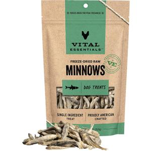 Vital Essentials Freeze Dried Minnows Dog Treats | Single Ingredient | Premium Quality | Grain Free Treats for Dogs, 2.5 oz Bag (EXP 05/29/28)