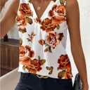 WDIRARA Women's Floral Print V Neck Sleeveless Blouse Summer Casual Tank Top (Multicolor)