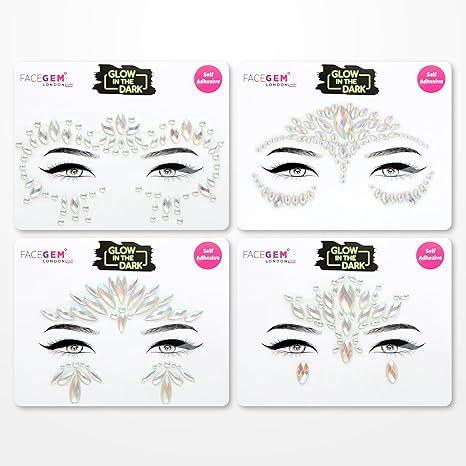 Face Gems Adhesive Glitter Jewel Tattoo Sticker Festival Gems Rave Party Body Make Up (Glow In The Dark)
