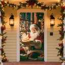 Merry Christmas Door Banner, Winter New Year Large Door Cover, Holiday Backdrop Banner Christmas Party Supplies 70.9 x 35.4 Inches (E)