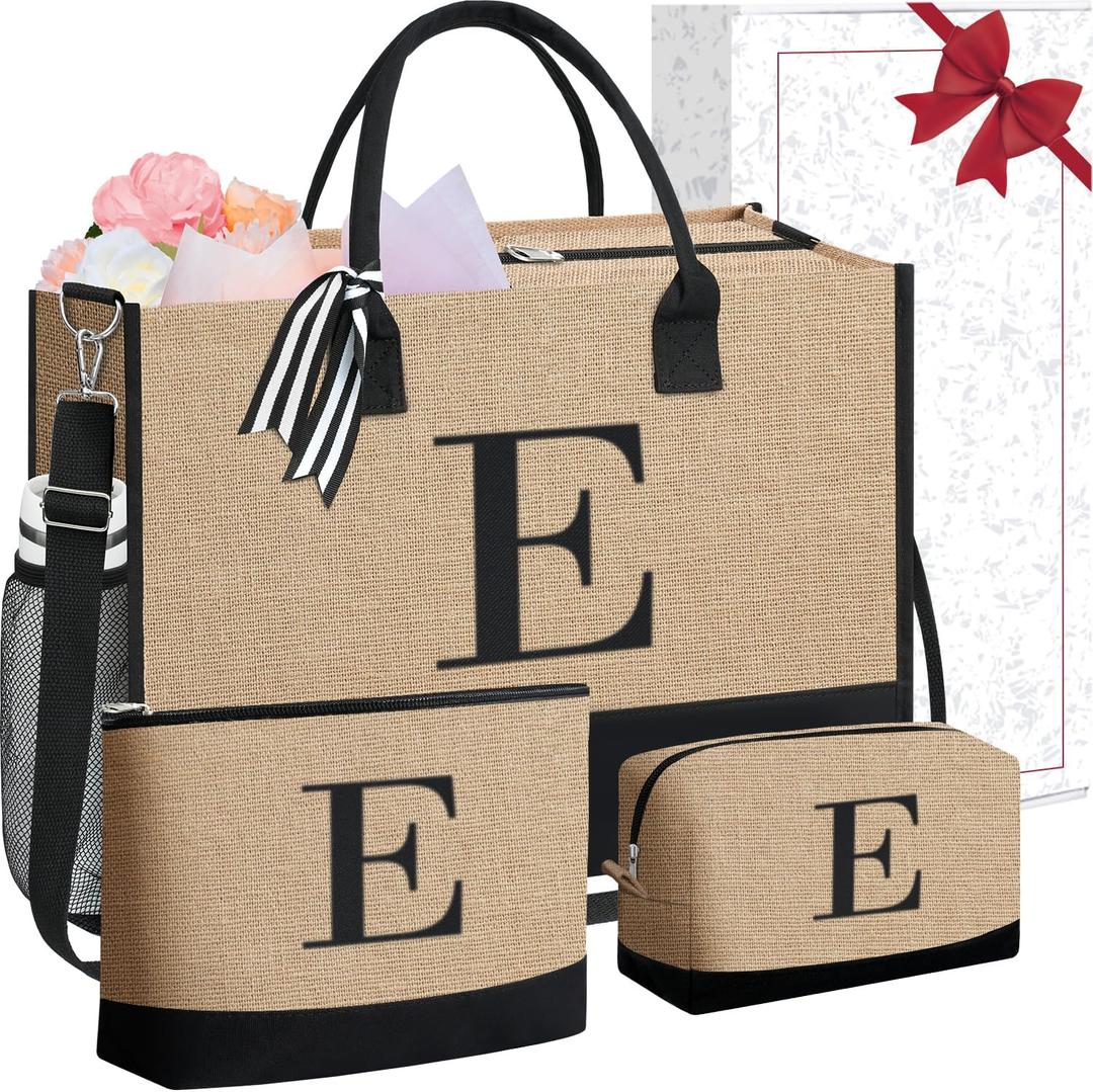BAGAIL Initial Tote Bag, Personalized Birthday Gifts for Women, Teacher, Friends, Mom, Wedding, Monogrammed Beach Bag