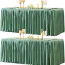 2 Packs Sage Green Tableclothes for 6 Foot Rectangle Tables, Wrinkle Free Fitted Table Cloth 6ft Stretch Table Cover with Skirt for Parties Weddings Birthday Banquet Baby Shower