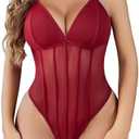 Avidlove Bodysuit for Women Sexy Lingerie Sleeveless Spaghetti Strap Cami Teddy , XXL, Red