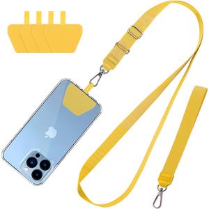 6 x CACOE Phone Lanyard 2 Pcs-1 Pcs Adjustable Neck Strap,1 Pcs Wrist Strap,4 Pads,Universal Crossbody Multifuctional Cell Phone Lanyards Compatible with Most Smartphones(Yellow)