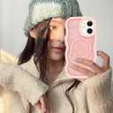 Jusy Butterfly Phone Case for iPhone 12/12 Pro, Compatible with MagSafe, Silicone Cute Butterfly Curly Wave Edge Phone Case, Slim Shockproof Protective Phone Cover for Women Girls, Pink