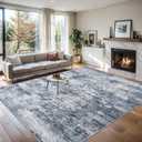 9x12 Area Rug Living Room: Abstract Washable Carpet Grey Blue