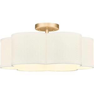 Gold Semi Flush Mount Ceiling Lights, 6-Light 18Inch Ceiling Light Fixtures with Fabric Shade in Flower Shape, Farmhouse Brass Drum Lighting for Nursery Bedroom Kitchen, AD-22007-6SF-GD, 18", Single Shade