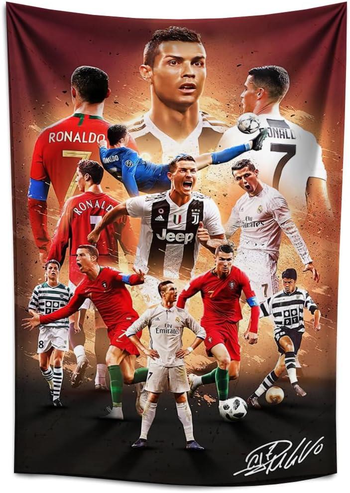 IDOLUSTER Soccer Superstar Cristiano Ronaldo Signed Wall Tapestry Poster For Kids Fans Bedroom Wall Hanging Decoration-Ronaldo Tapestry For Teen Boy Birthday Party Gifts-100X150CM