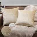 Phantoscope Pack of 2 Sparkling Velvet Decorative Solid Throw Decorative Pillow Cover Soft Gold Glitter Square Cushion Cover Pillowcase for Couch Bed and Chair, Beige, 18 x 18 inches, 45 x 45 cm