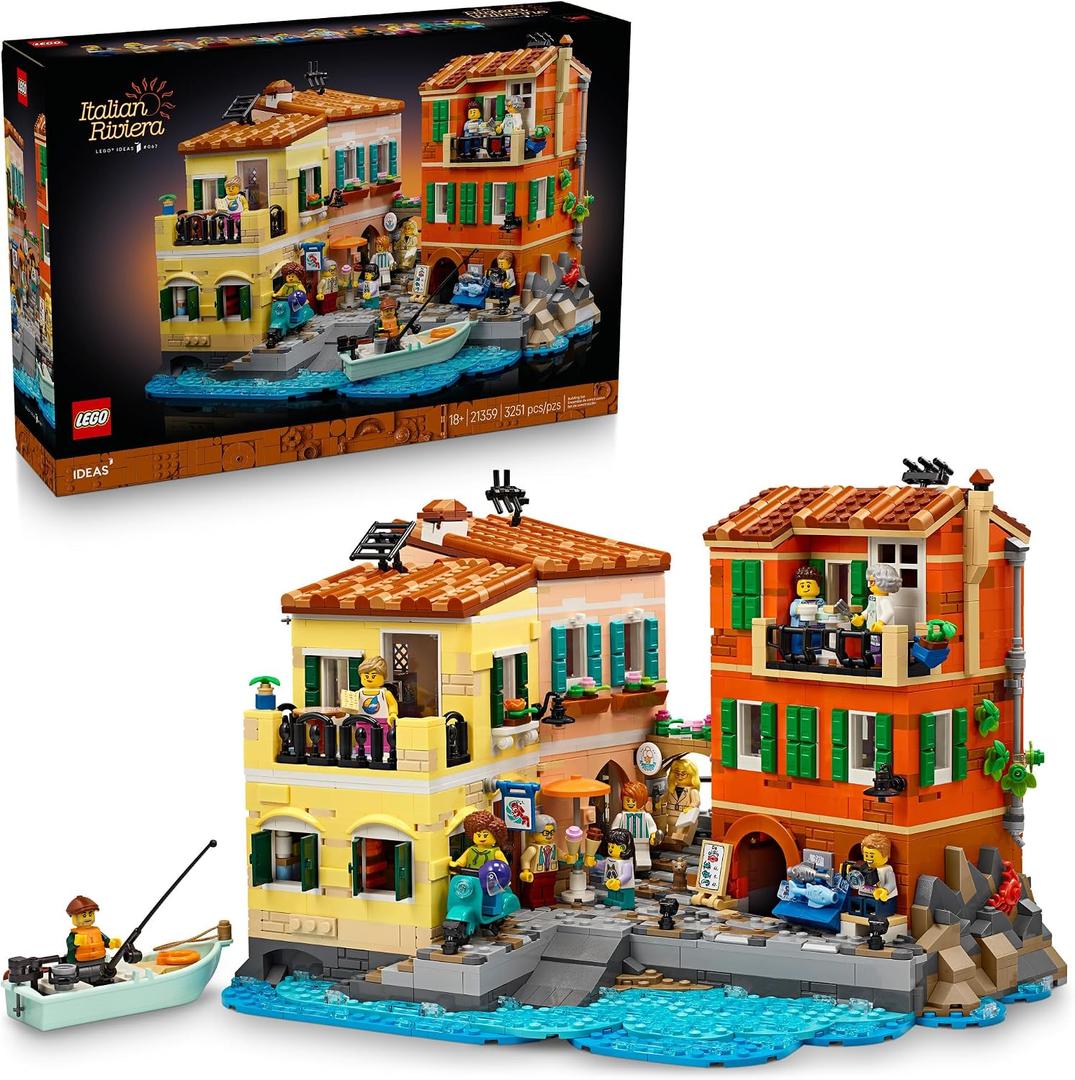 LEGO Ideas Italian Riviera Building Set for Adults - DIY Home & Office Decor for Men & Women Ages 18+ - Construct 3 Colorful Buildings & 10 Minifigures W/Accessories - Gift Idea for Birthdays - 21359