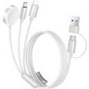 Temdan for Travel Vacation Essentials,3 in 2 USB C Cable for Apple Watch Charger/iPhone 16 Charger/Lightning,Multi Charging Cable Cord,Camping Essentials,Designed for iWatch & iPhone 16-12-4FT White