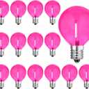 G40 Pink LED Replacement Light Bulbs - 1W LED Filament Bulb, Shatterproof Waterproof Outdoor String Lights, Decorative Globe Night Light, E12/C7 Candelabra Base, 15 Pack