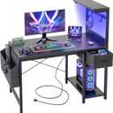 TIQLAB Gaming Desk 40 inch with Power Outlet and LED Light, Computer Desk with Reversible Shelves and Storage Drawer, Small PC Desk for Home Office Table with Bag, Carbon Fiber Black