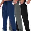 3 Pack Mens Sweatpants with Pockets - Mesh Open Bottom Athletic Joggers for Men Loose Fit Gym Workout Running Casual Pants L