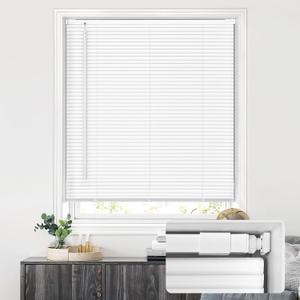LazBlinds No Drill Blinds for Indoor Windows, Cordless 1" Vinyl Mini Blinds, Privacy S-Curve Blinds for Windows, Room Darkening Horizontal Window Blinds and Shades for Home, 28" W x 64" H, White
