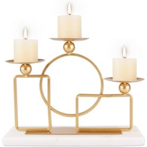 Gold Candle Holders for Pillar Candles with Marble Base 3 Arms Metal Candelabra Candle Holders Gold Home Decoration Elegant Candle Stand for Table Centerpieces,Fireplace,Anniversary