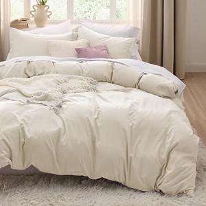 Bedsure Oat Milk Duvet Cover Queen Size - 3 Pieces Prewashed Cotton-Like Extra Soft Bedding Set, Includes 1 Duvet Cover 90x90 Inches with Zipper Closure & 2 Pillow Shams, Comforter Not Included