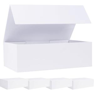 White Gift Box with Magnetic Lids 13.8x8.3x4.4 in, Large Bridesmaid Groomsman Proposal Boxes 5 Pack, Collapsible Rectangle Storage Box