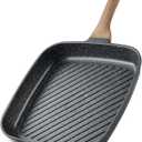 CAROTE 11 Inch Nonstick Grill Pan for Steak - Premium Granite Nonstick Coating, Square Grill Skillet, Indoor Outdoor RV Camping Use, Gas & Induction Safe, All Stovetops Compatible, PFOA Free, Black