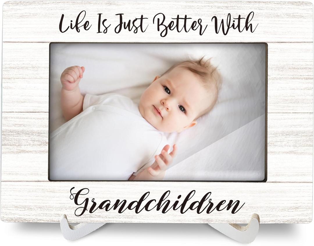Grandkids 4x6 Picture Frames, Grandparents Gifts White Wood Photo Frame, New Grandparents Gift Grandma Grandpa Grandchildren Gifts Gift Picture Frame for Wall and Tabletop Display (8x6)