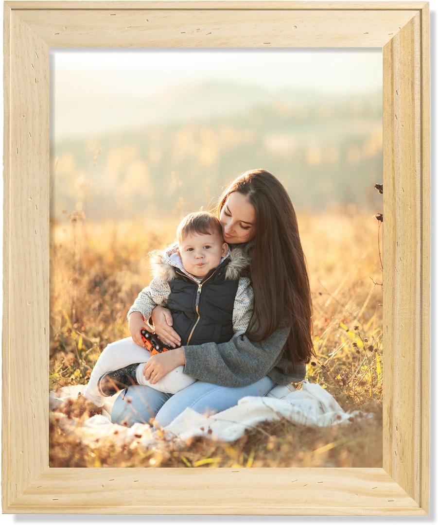 16x20 Picture Frame Solid Wood Country Rustic Style Distressed Photo Frame Real Glass with Raised Edges for Wall Mount Display Vertical or Horizontal, Natural