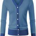 GRACE KARIN Womens Cardigan Sweaters Lightweight Long Sleeve Cropped Cardigan Fall Fashion Outfits Clothes Striped Shrug (Blue, XL)