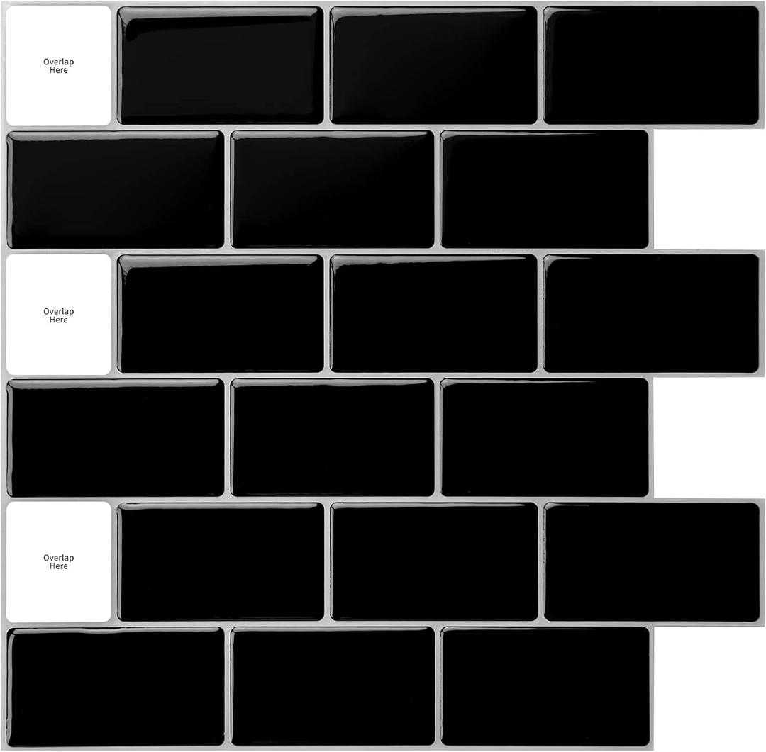 Art3d 30 * 30cm Peel and Stick Backsplash Tiles for Kitchen, Shiny Black (A17000BK)