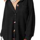 Dokotoo Womens Waffle Knit Shacket Jacket Casual Long Sleeve Button Down Shirts Dressy Blouses Tops (Small, Black)