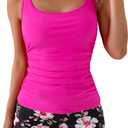 Eomenie Women's Swimsuit Tankini Set Modest Tummy Control Slimming Bathing Suits Two Piece Swim Suit with High Waisted Short (Large, Hot Pink and Floral)