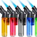 5 Pack Torch Lighter Mini Refillable Butane Lighters Single Jet Flame 45 Rotatable Torch Lighters Windproof Adjustable Butane Gas Lighter for Candle Camping Fireplace Party BBQ Grill(Without Fuel) (Long Body)