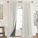 KOUFALL Linen Black Out Curtains 96 Inch Long,Light Blocking Cream Complete 100% Blackout Curtain Drapes for Living Room 2 Panel Set