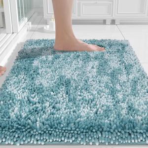 Yimobra Chenille Bathroom Rugs Non Slip, Extra Thick Soft Absorbent Bath Rug, Machine Washable Quick Dry Bath Mat for Bathroom Floor, Tub and Shower, Home Decor Accessories, 24x17, Greyish Blue