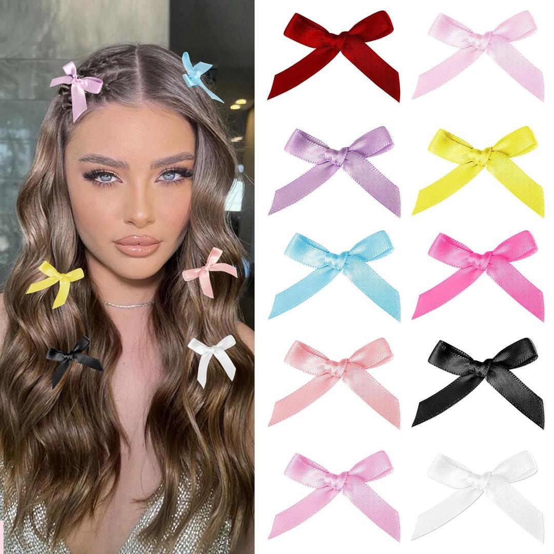 100Pcs Bow Hair Clips, Small Hair Bow Clip for women Girls, Mini Cute bowknot Hair Clips Barrettes Pins Metal Y2k Hair Accessories for Braids Teens Stage Concert Christmas Ballet Style (Multicolor)