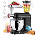 Vospeed 9 IN 1 Stand Mixer, 850W Tilt-Head Multifunctional Electric Mixer with 8 QT Stainless Steel Bowl, 1.5L Glass Jar, Meat Grinder, Hook, Whisk, Beater Dishwasher Safe (Black)