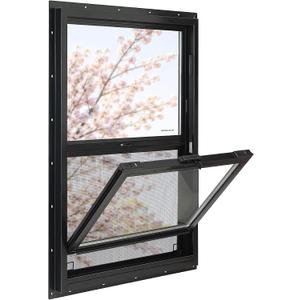 Vinyl Single Hung Sliding Window, 24" x 36" Black | Household Window with Double-Pane Insulated Tempered Glass, White Energy-Efficient Soundproof Window for House, Mobile Home
