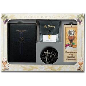 First Holy Communion Blessed Trinity 6 Piece Deluxe Remembrance of My Boxed Gift Set (Black (Boys))