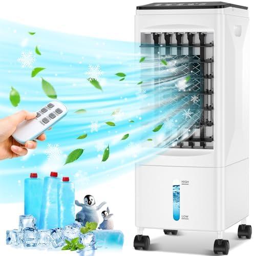 Portable Air Conditioners, 2025 Upgraded 3-in-1 Portable AC with Remote Control, Fast Cooling Evaporative Air Cooler, 3 Speeds, 7H Timer, Air Conditioner for Bedroom, Office, Kitchen (White)