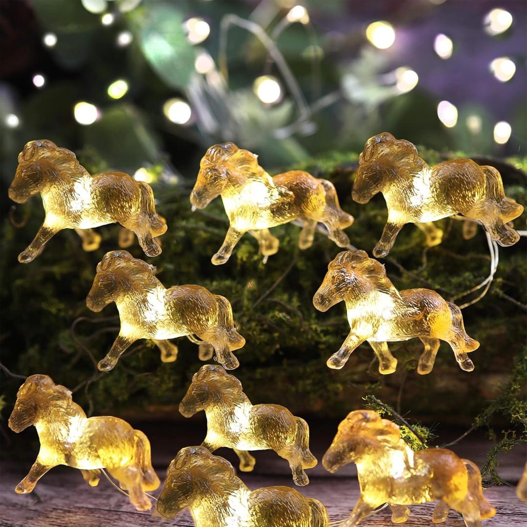 Pony String Lights 20 LED 7FT Horse Fairy Lights Battery Operated with Remote, Cute 3D Pony Decor for Girls Bedroom, Nursery Night Light, Western Farm Gift Decoration