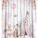 Forest Animal Curtains for Kids, Pink Watercolor Woodland Animal Window Treatments Fox Deer Owl Wildlife Safari Jungle Bear Window Drapes for Girls Nursery Toddler Bedroom 20"W x 44"L (Pack of 2), Animal-12