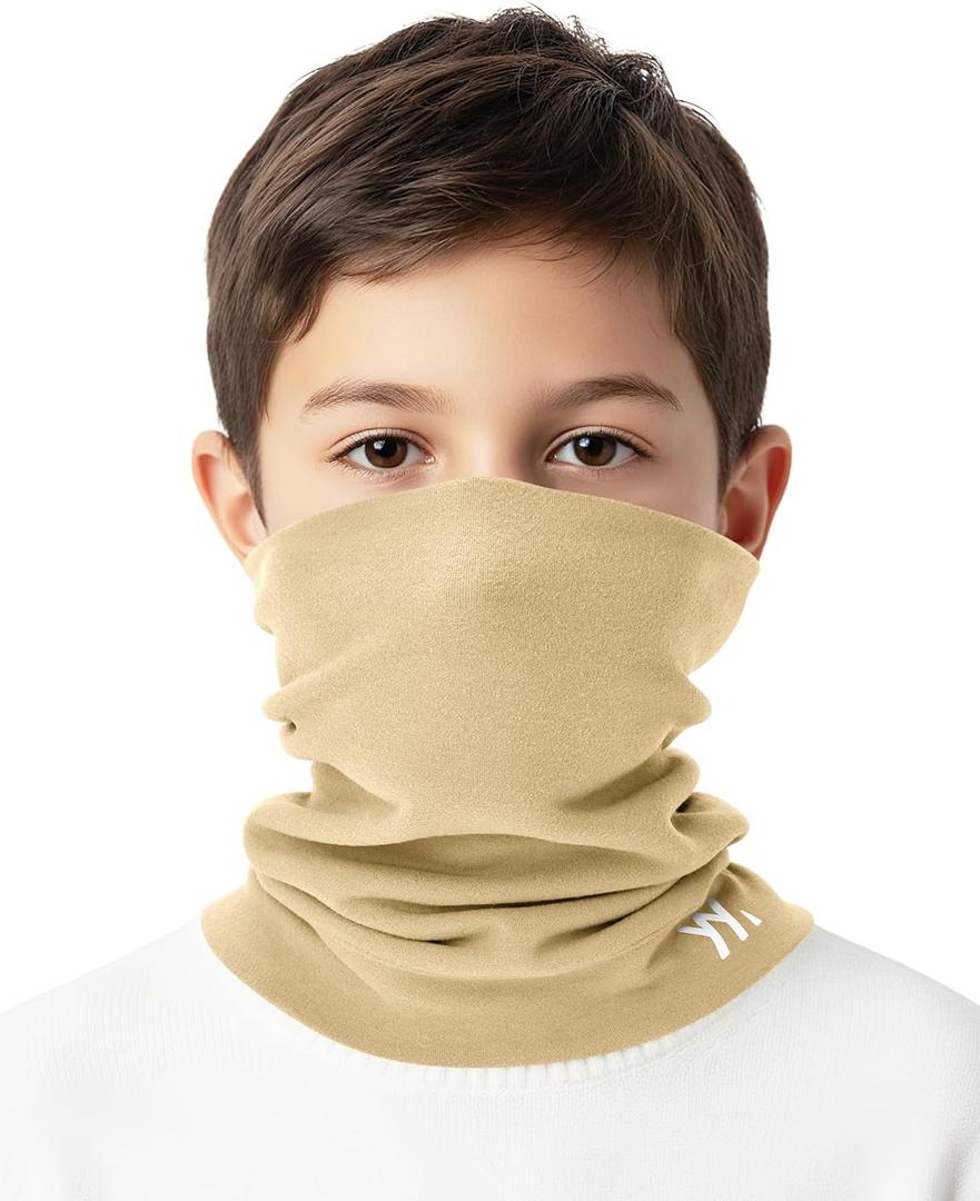 Winter Kids Neck Warmer, Warm Kids Scarf Soft Neck Gaiter, Windproof Face Cover Ski Mask for Boys Girls (Khaki)