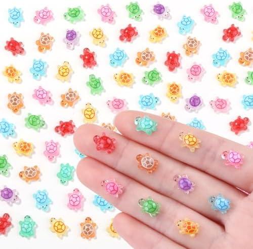 DIYDEC 200pcs Mini Resin Turtles 10 Colors Tiny Turtles for Crafts Glow in The Dark Miniature Turtle Dollhouse Micro Small Animals Figures for Fairy Garden Ocean Party Favor Landscaping Decoration