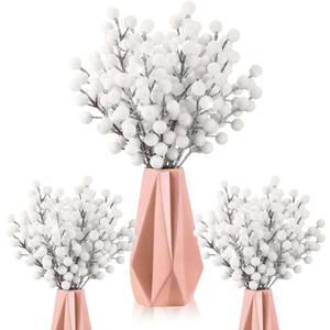 Geosar 30 Pieces Artificial Christmas Berry Picks with Snowflake Glitter Holly Berry Stems for Christmas Tree Ornaments Vases DIY Crafts Wedding Party Holiday Decor(Glitter White)