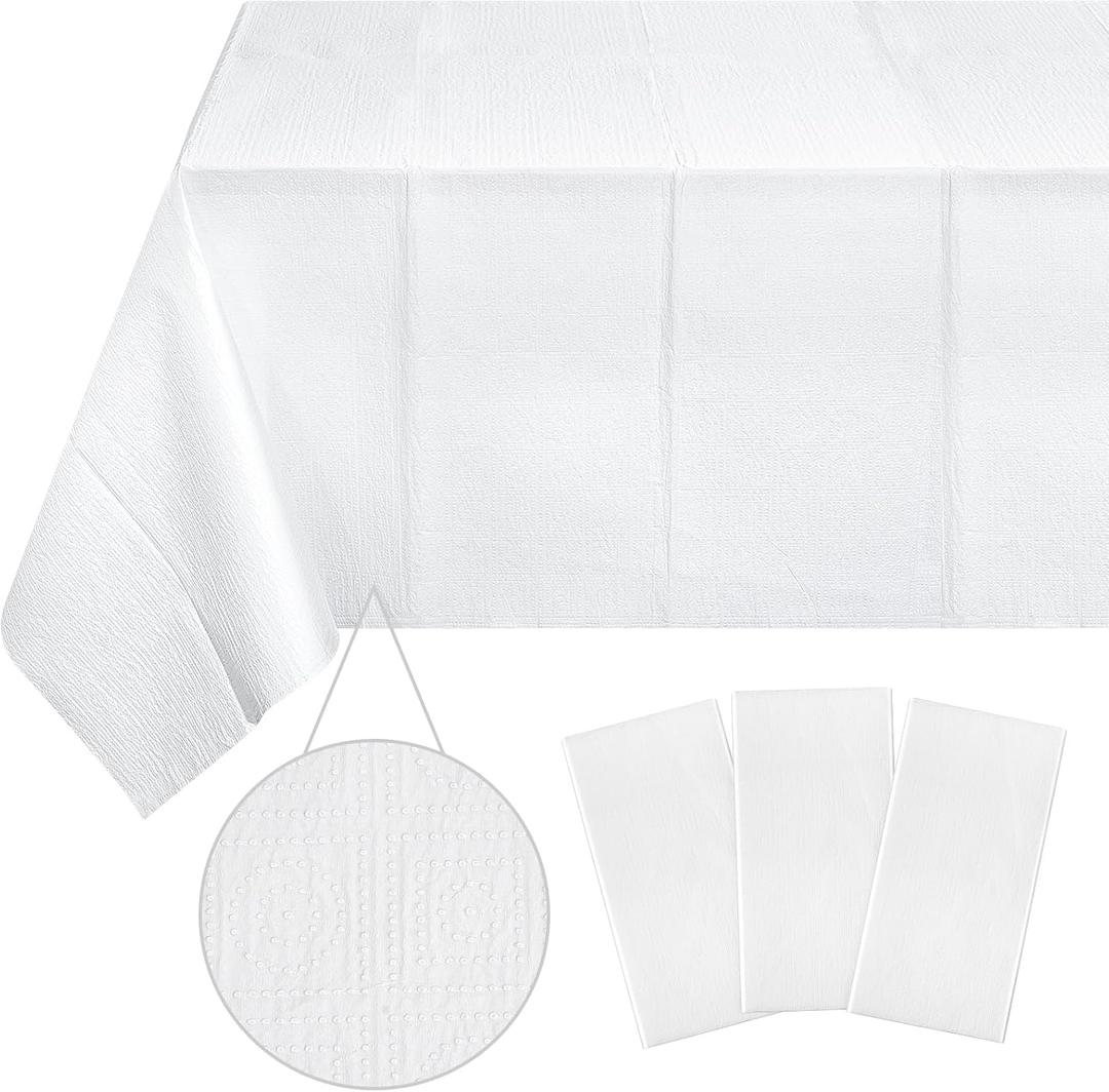 Ragnhild 3 Pack White Paper Tablecloths for Rectangle Tables, 3 Ply Paper Disposable Table Cloths for Parties, Bulk Rectangle Party Table Cover for Birthday, Wedding, Anniversary, Banquet, 54x108Inch