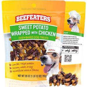 Beefeaters Dog Treats Sweet Potato Chews 28 oz Resealable Bag | Rawhide-Free Jerky Chews | Grain-Free Dog Treats, Gentle Chew | No Corn, Wheat or Gluten, Low Fat Training & High Protein Daily Treat (EXP 03/15/29)