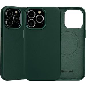 for iPhone 15 Pro Max Leather Case | Genuine Full Grain Leather| Compatible with MagSafe and Wireless Charging | Metal Buttons Camera Bezel | Slim Fit-Drop and Scratch Resistant(Green)