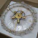 20" Gold Modern Semi Flush Mount Ceiling Light Fixture with Glass & Ceramic Flowers, 5-Light Glass Drum Chandelier for Living Room Dining Room Kitchen Bedroom Bathroom Entryway Hallway Closet Laundry